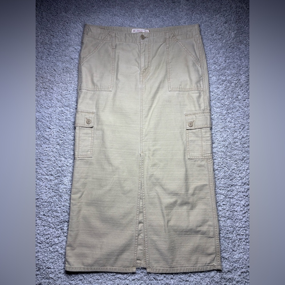 LEVIS Skirt Womens 12 Cargo Vintage Midi Front Slit Cotton Flap Pockets Loops